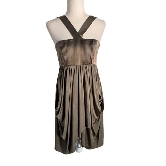 Alice and Olivia Olive Green Silk Draped Halter Midi Dress| Size M - Picture 1 of 11